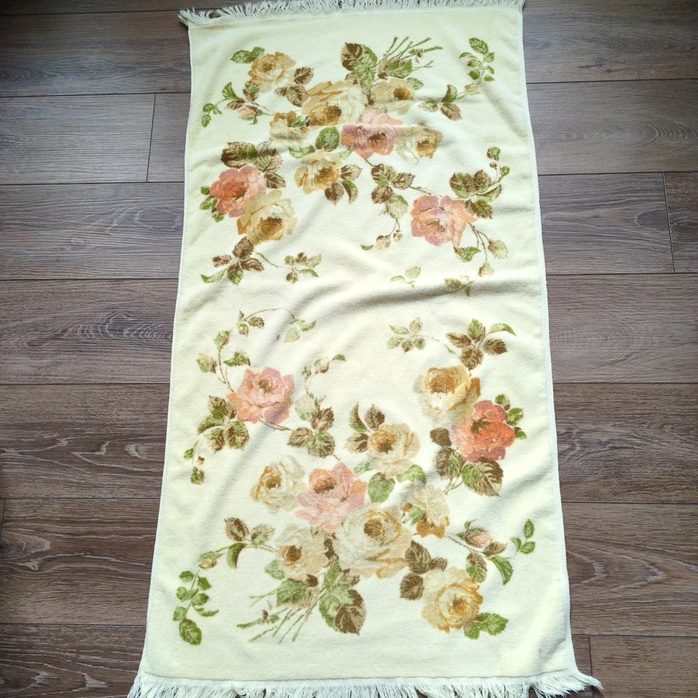 Vintage Cannon Royal Family 4pc Towel Set‎ Yellow Floral Rose Fringed Bath Hand